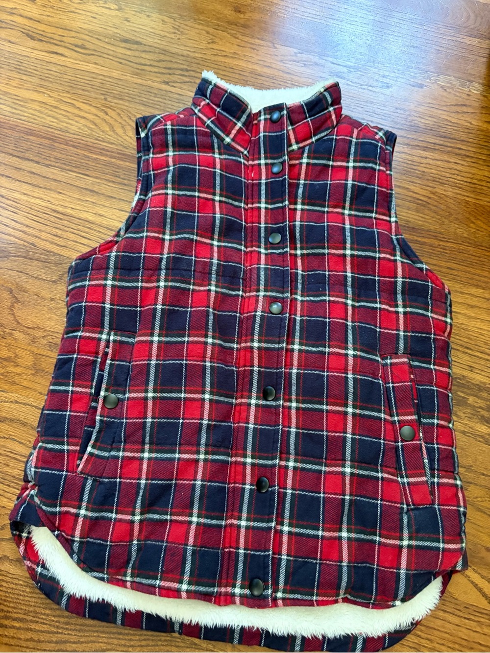 *Skies Are Blue Red Plaid Sherpa-Lined Vest